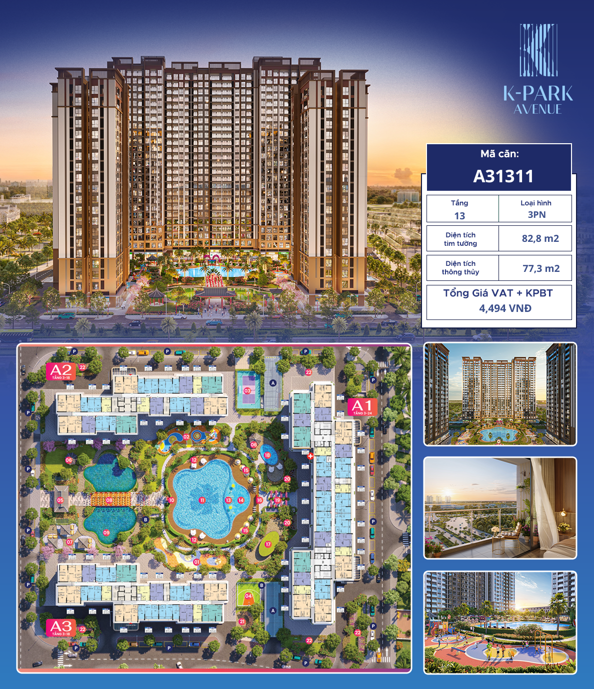 Bán Căn Hộ 3PN Tòa A3 Vinhomes Star City - Diện Tích 77.3m2 - Giá Chỉ Từ 4.167 Tỷ