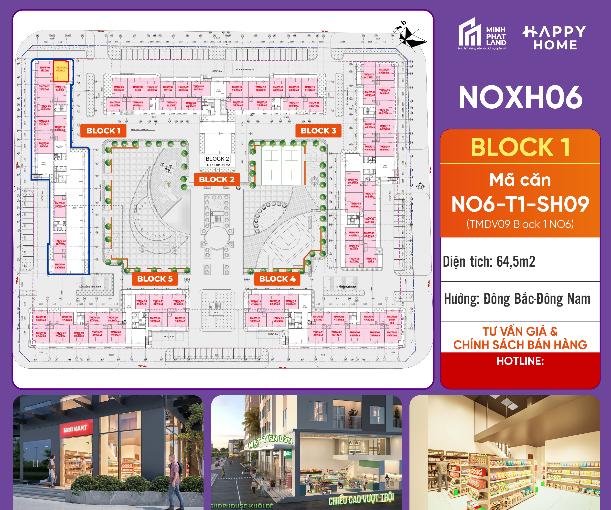 [Căn Góc 2 Mặt Tiền] Bán Căn NO6-T1-SH09 Block 1 – 64,50 m2