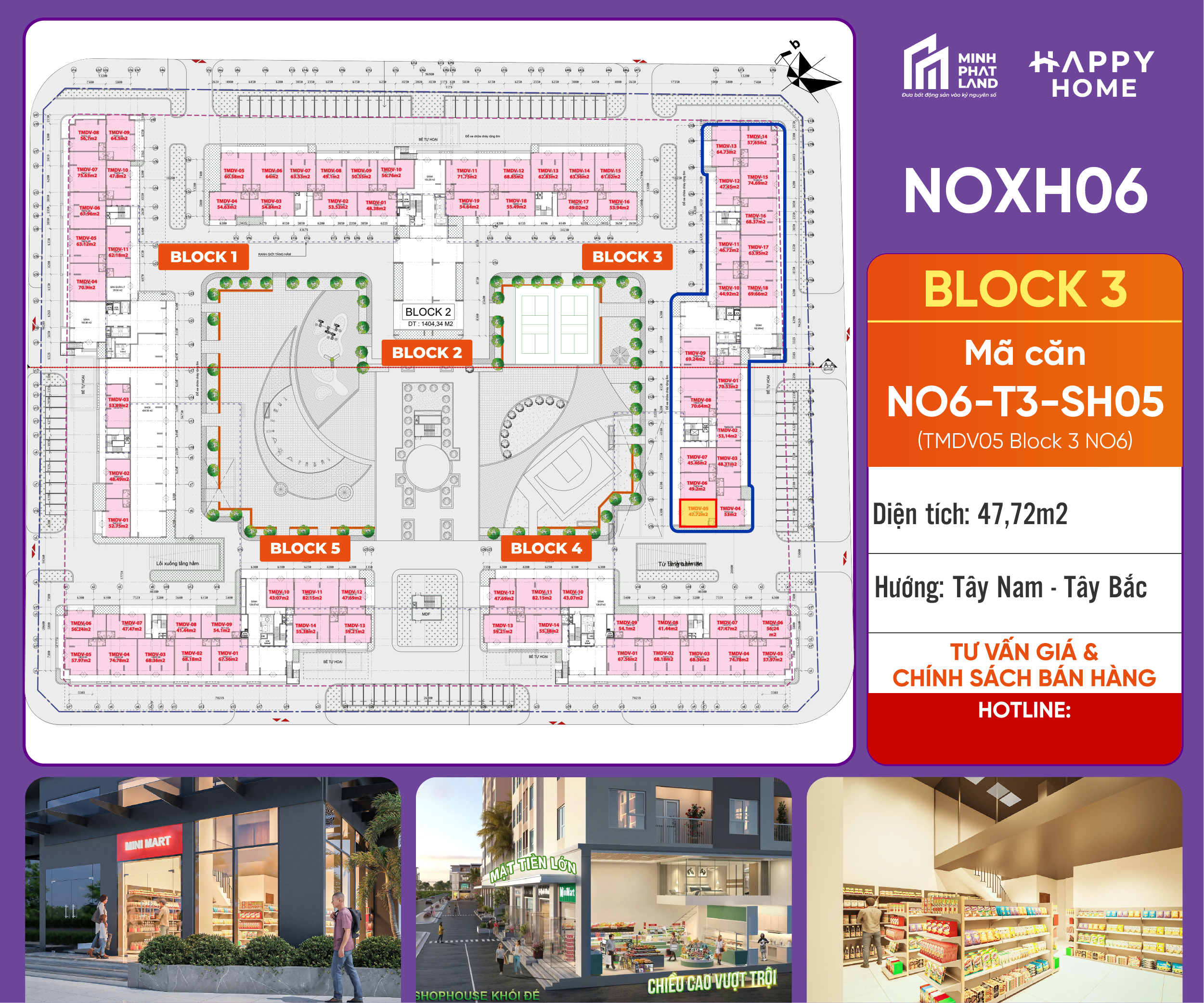 [Căn Góc Đa Năng] Bán Căn NO6-T3-SH05 Block 3 – 47,72 m  2