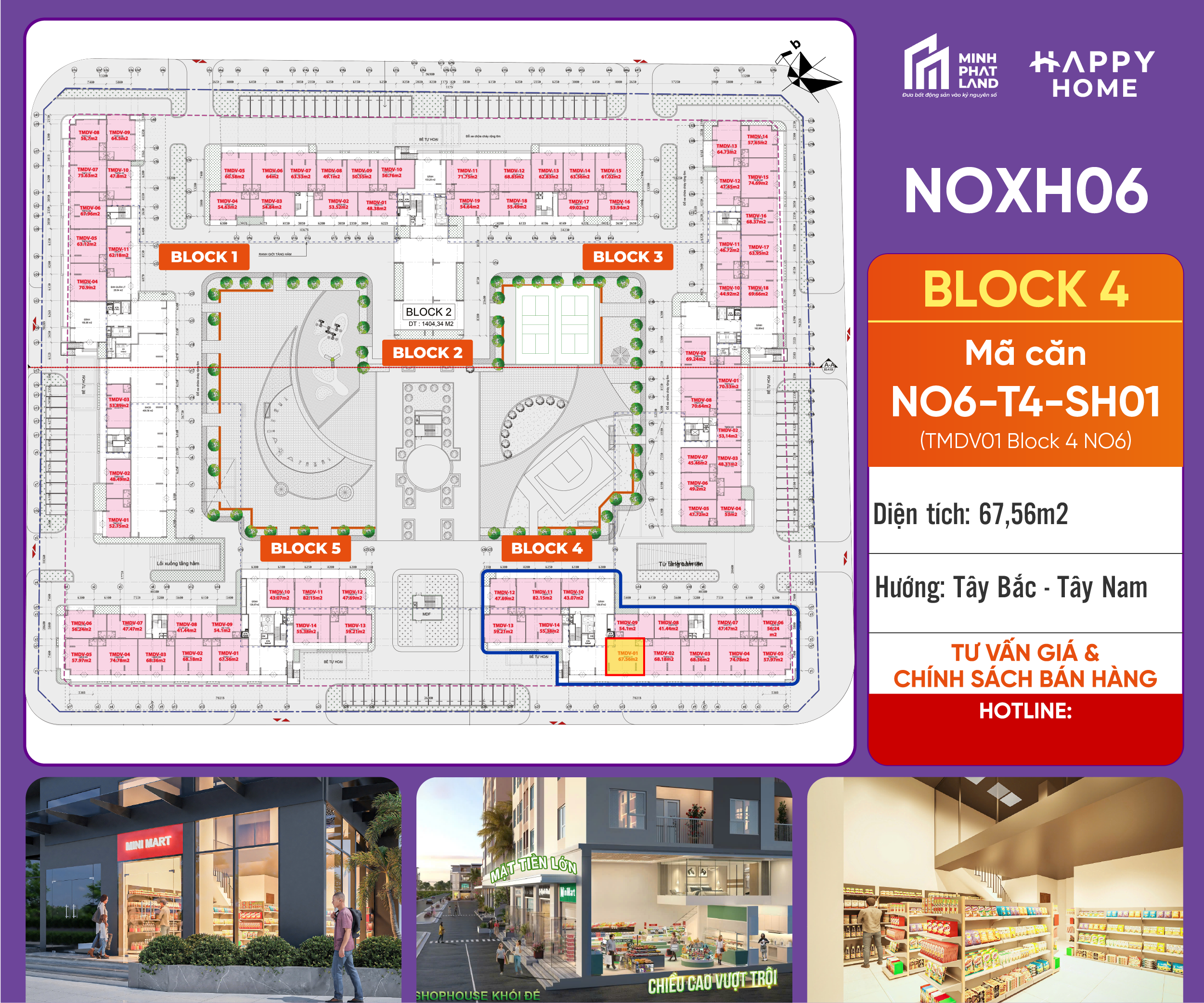 [Căn Góc Nội Bộ] Bán Căn NO6-T4-SH01 Block 4 – 67,56 m2