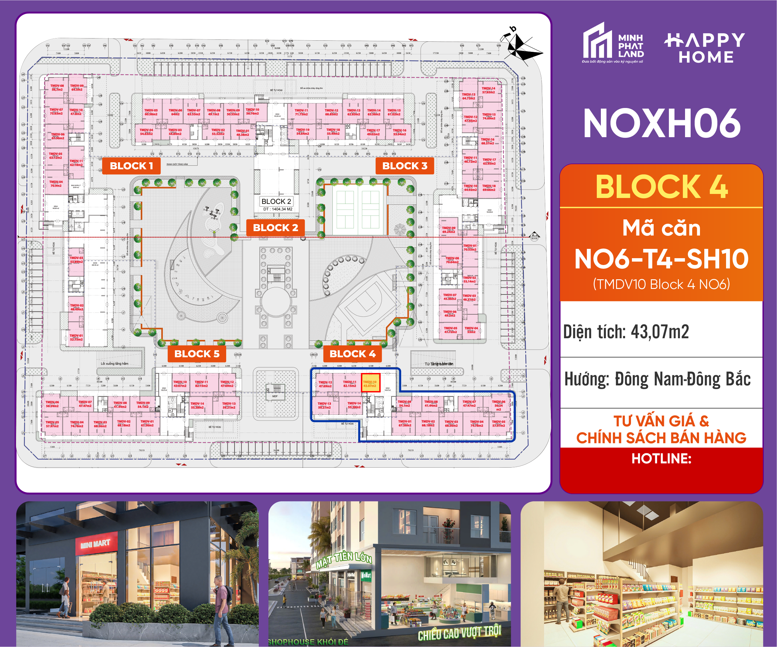 [Căn Góc Nội Bộ] Bán Căn NO6-T4-SH10 Block 4 – 43,07 m2