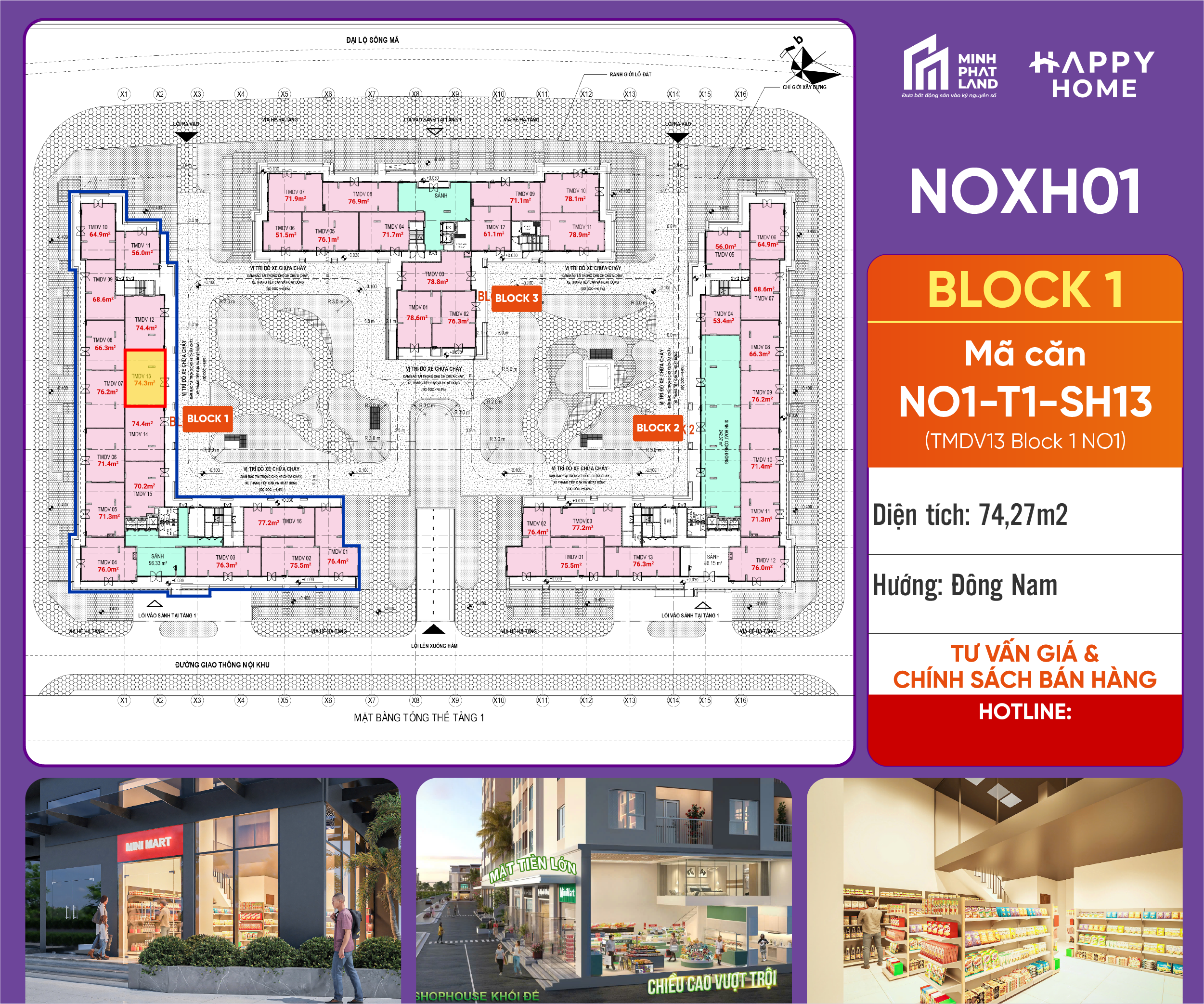 [Bán Gấp] Căn NO1-T1-SH13 Block 1 – 74.27m
