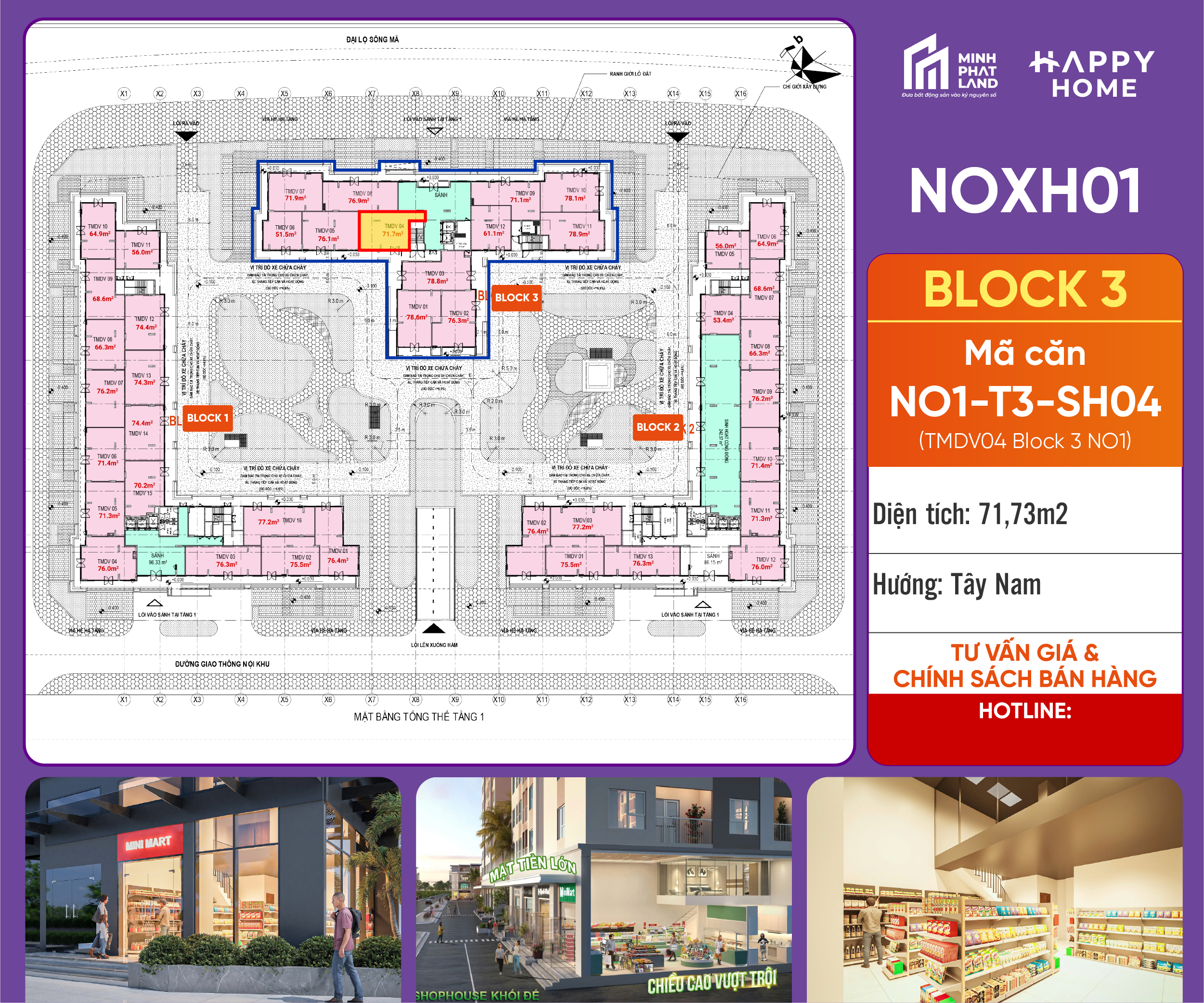 [Giá Cực Tốt] Bán Căn NO1-T3-SH04 Block 3 – 71,73m2