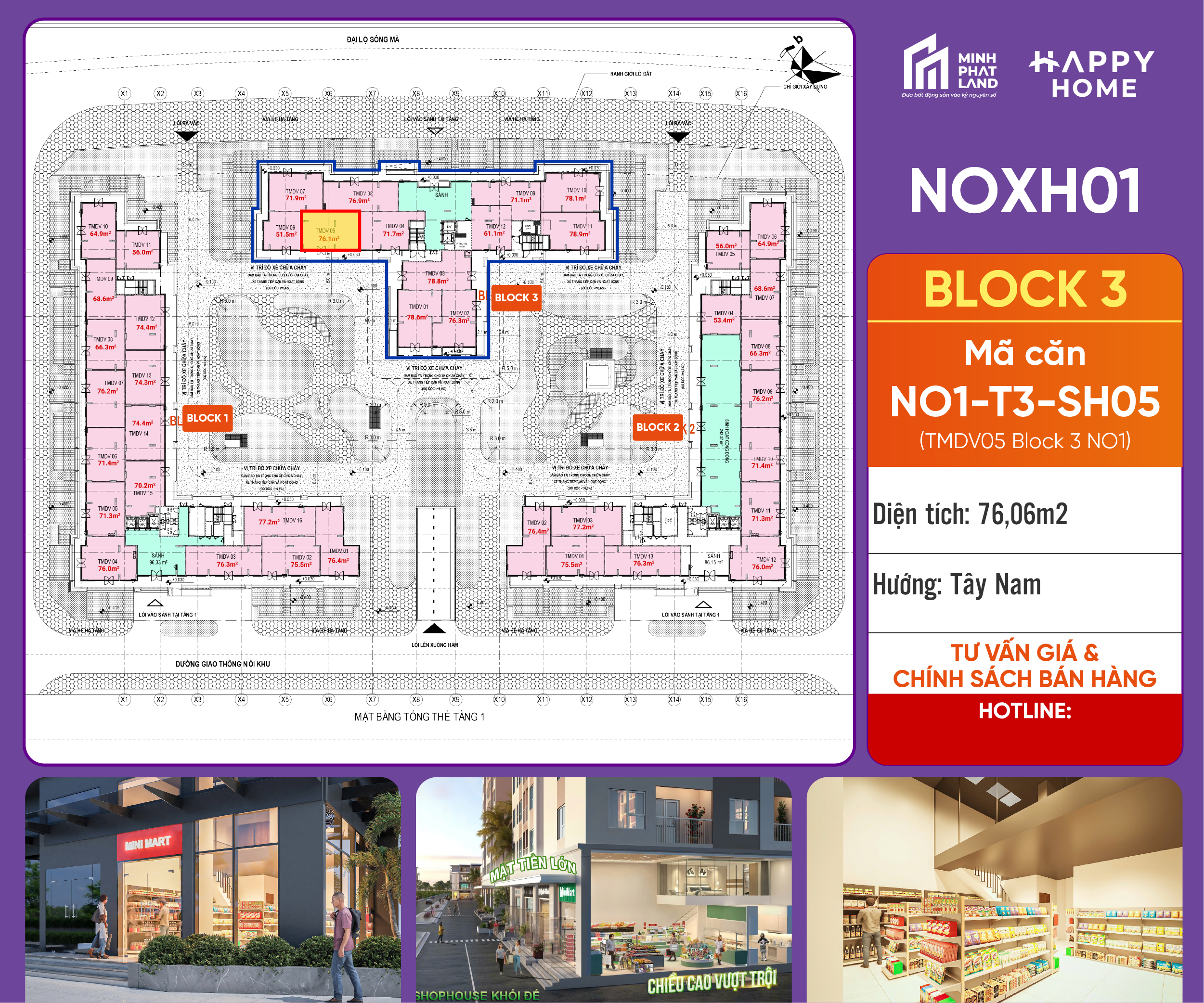 [Chính Chủ] Bán Căn NO1-T3-SH05 Block 3 – Diện Tích 76,06 m2